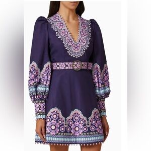 Zimmermann NWT Celestial beaded mini dress purple cotton and silk blend size 4